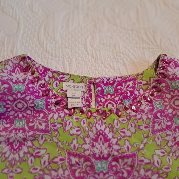 Monsoon girls size 11-12 years pink & lime tunic gems on top sequins on bottom - Picture 3 of 7